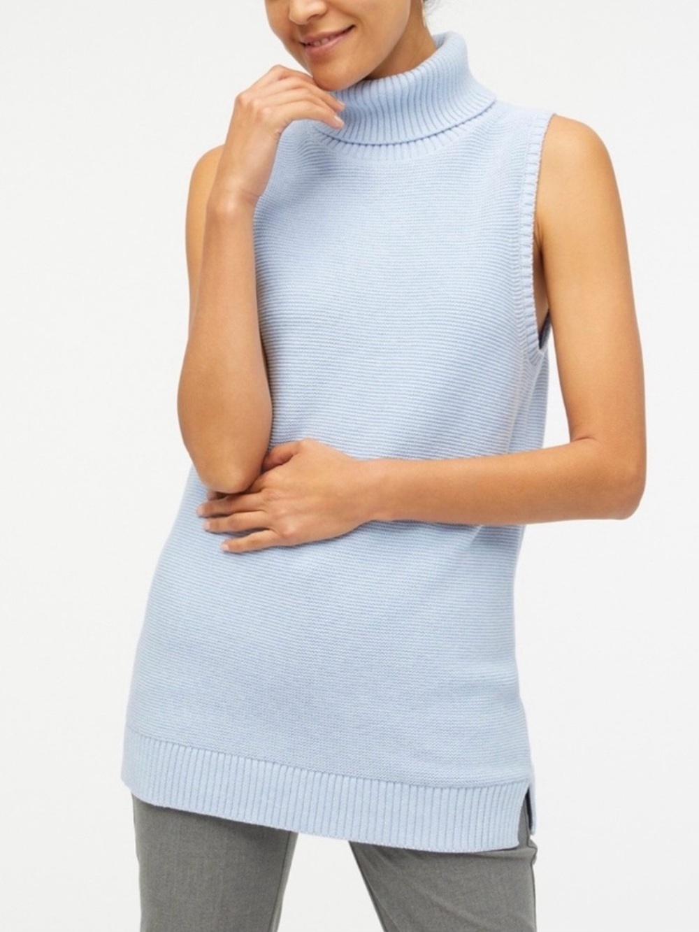 J. Crew Turtleneck Sweater Tank Heather Sky Preppy Chic Polished Office Capsule